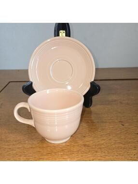 Vintage Fiestaware Apricot Cup and Saucer Set Post 86 Retired Pink Peach HLC USA